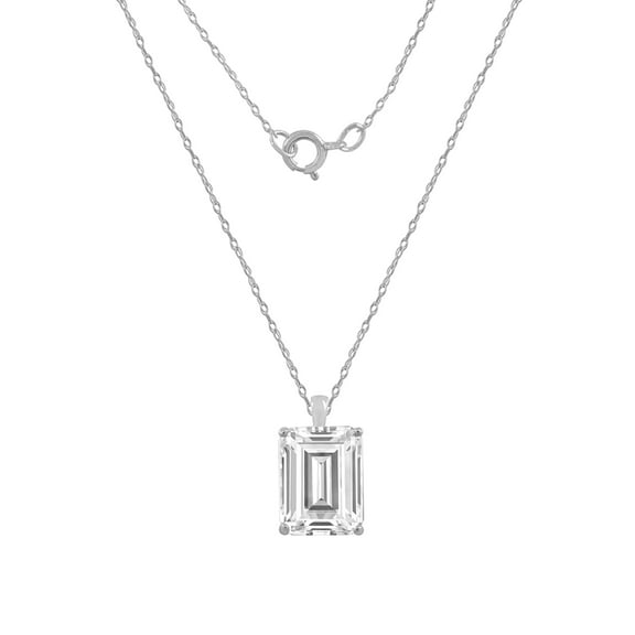 DIAMONBLISS 10K Real Solid Gold Solitaire Necklace for Women | 10K White Gold Emerald Cut Pendant Necklace | 1 Carat Cubic Zirconia CZ Diamond Simulant