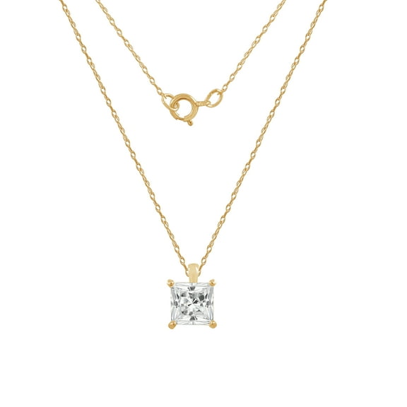 DIAMONBLISS 10K Real Solid Gold Solitaire Necklace for Women | 10K Yellow Gold Princess Cut Pendant Necklace | 0.5 Carat Cubic Zirconia CZ Diamond Simulant