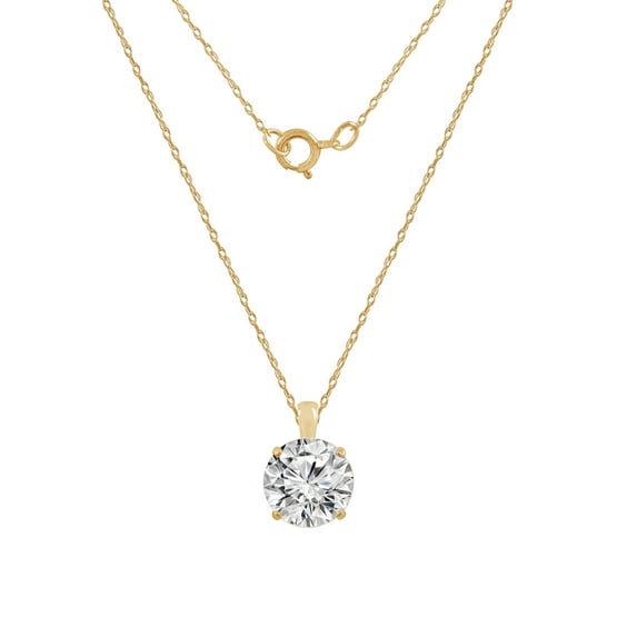 DIAMONBLISS 10K Real Solid Gold Solitaire Necklace for Women | 10K Yellow Gold Round Cut Pendant Necklace | 1 Carat Cubic Zirconia CZ Diamond Simulant