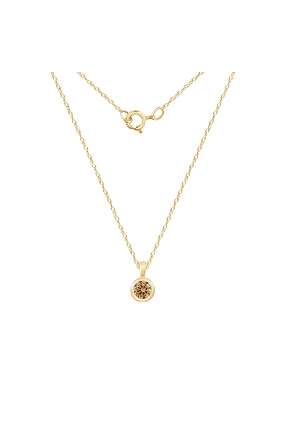 10K Real Solid Gold Solitaire November Birthstone Necklace for Women | 10K Yellow Gold Bezel Round Cut Birthstone Pendant Necklace | 0.25 Carat Cubic Zirconia CZ Citrine Simulant