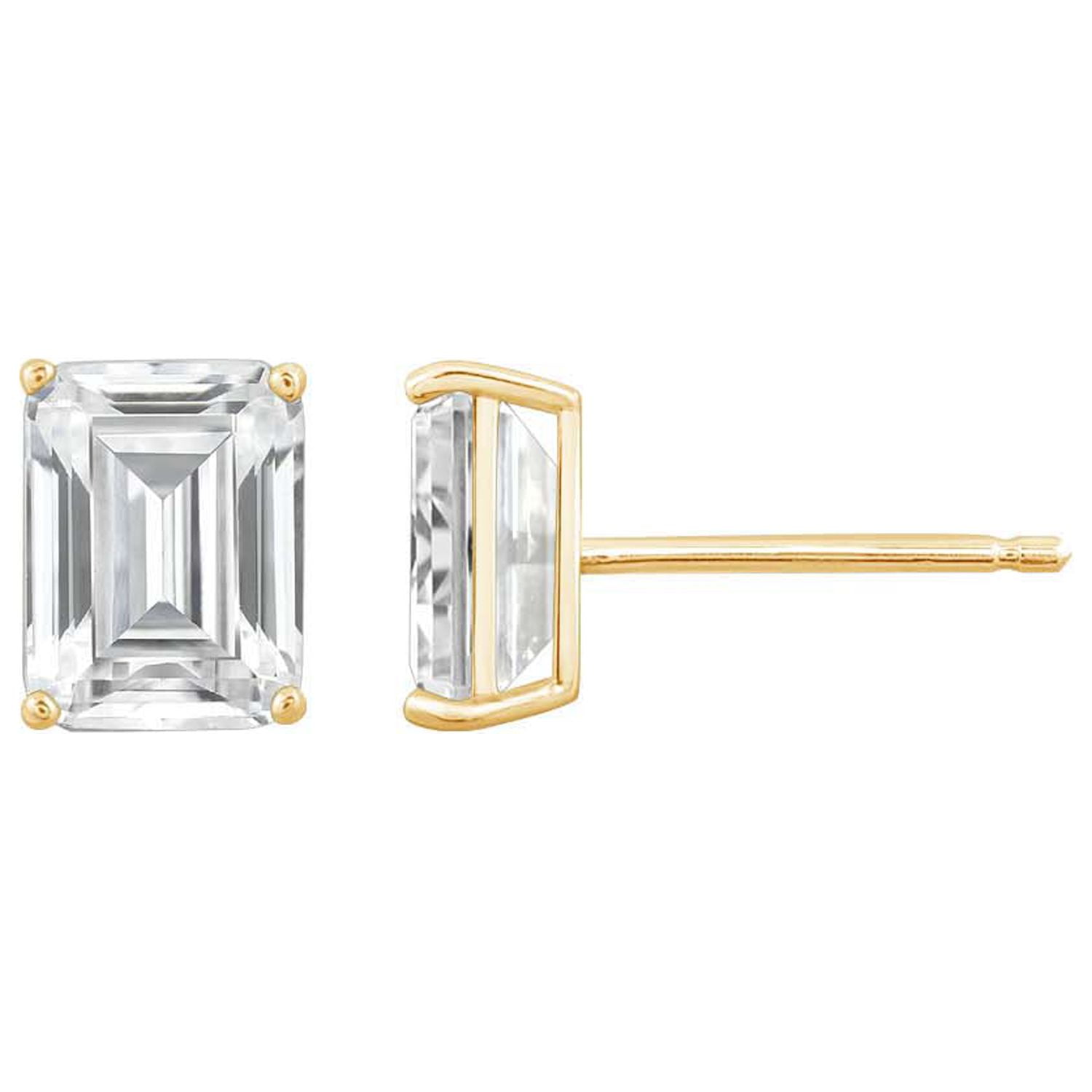 DIAMONBLISS 10K Real Solid Gold Stud Earrings for Women | 10K Yellow Gold Emerald Cut Solitaire Studs | 3 carat Cubic Zirconia CZ Diamond Simulant