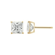 DIAMONBLISS 10K Real Solid Gold Stud Earrings for Women | 10K Yellow Gold Princess Cut Solitaire Studs | 1/2 carat Cubic Zirconia CZ Diamond Simulant