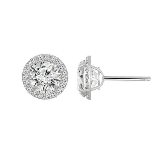 DIAMONBLISS 14K Real Solid Gold Halo Earrings for Women | 14K White Gold Round Halo Studs | 2 Carat Cubic Zirconia CZ Diamond Simulant