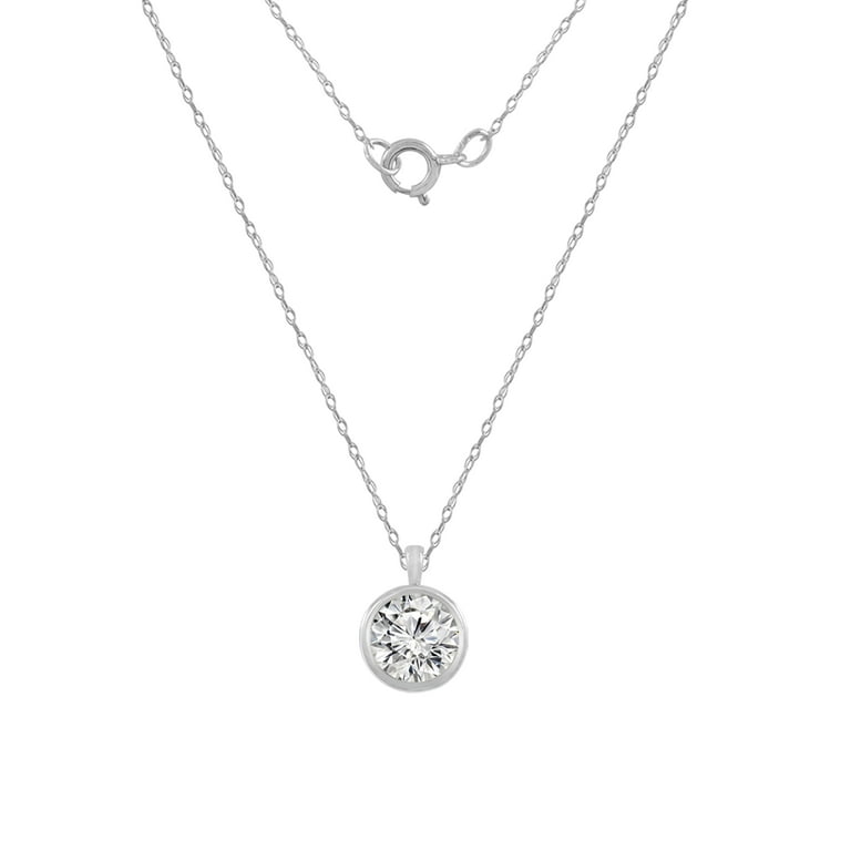Diamonbliss 14K White Gold Hypoallergenic Solitaire Necklace,