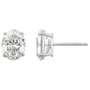DIAMONBLISS 14K Real Solid Gold Stud Earrings for Women | 14K White Gold Oval Cut Solitaire Studs | 4 carat Cubic Zirconia CZ Diamond Simulant