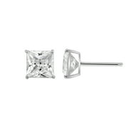 DIAMONBLISS 14K Real Solid Gold Stud Earrings for Women | 14K White Gold Princess Cut Solitaire Studs | 1/2 carat Cubic Zirconia CZ Diamond Simulant