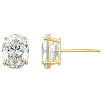 DIAMONBLISS 14K Real Solid Gold Stud Earrings for Women | 14K Yellow Gold Oval Cut Solitaire Studs | 1/2 carat Cubic Zirconia CZ Diamond Simulant