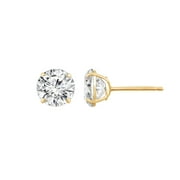 DIAMONBLISS 14K Real Solid Gold Stud Earrings for Women | 14K Yellow Gold Round Cut Solitaire Studs | 1/2 carat Cubic Zirconia CZ Diamond Simulant