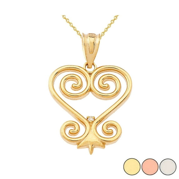 DIAMOND AFRICAN SANKOFA PENDANT NECKLACE IN GOLD (YELLOW/ROSE/WHITE) : 10K White Gold Pendant with 20" chain