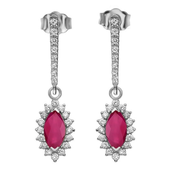 DIAMOND AND RUBY WHITE GOLD ELEGANT EARRINGS