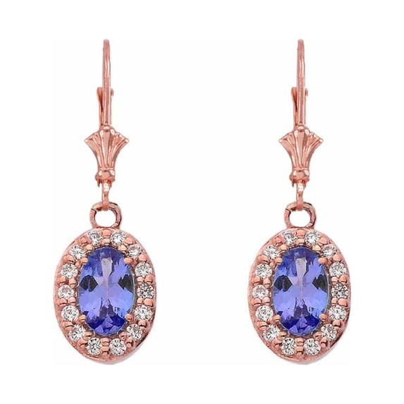 DIAMOND AND TANZANITE OVAL LEVERBACK EARRINGS IN ROSE GOLD - 10K