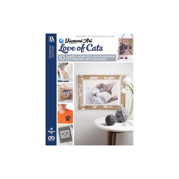 Diamond Art by Leisure Arts Love of Cats Painting Charts and Idea Book, 10 Feline Diamond Dotz Freestyle Charts, Diamond Painting on Tote Bags Trays and More, 32 Pages Softcover