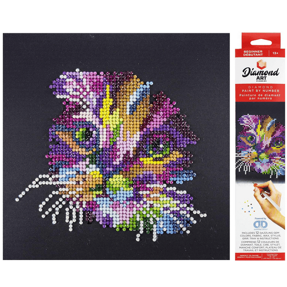 DIAMOND ART BY LEISURE ARTS Colorful Cat, 8"x8", Beginner Diamond Painting Kits for Adults, Diamond Art for Adults, Diamond Art Kit, Diamond Art Painting