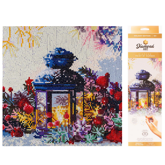 DIAMOND ART BY LEISURE ARTS Holiday Lantern, 12"x12", Intermediate Diamond Painting Kits for Adults, Diamond Art for Adults, Diamond Art Kit, Diamond Art Painting