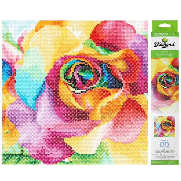 DIAMOND ART BY LEISURE ARTS Rainbow Roses, 12"x12", Intermediate Diamond Painting Kits for Adults, Diamond Art for Adults, Diamond Art Kit, Diamond Art Painting