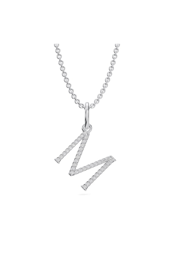 0.13 Carat Lab Grown Diamond Initial Pendant in 14K White Gold (VVS, F Color) – 36 Round Stones, Unisex Letter Necklace, 10mm