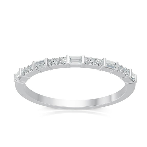 DIAMOND CLUB 0.16 Carat Lab Grown Baguette & Round Diamond Stackable Ring in 14K White Gold (VVS, F Color) – Elegant Women's Band, Sizes 9
