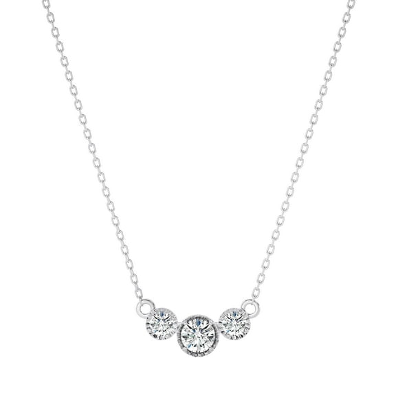 DIAMOND CLUB 0.25 Carat Lab Grown Diamond Shimmering 3 Stone Diamond Necklace in 14K White Gold – Elegant Jewelry for Women Suitable for All Seasons
