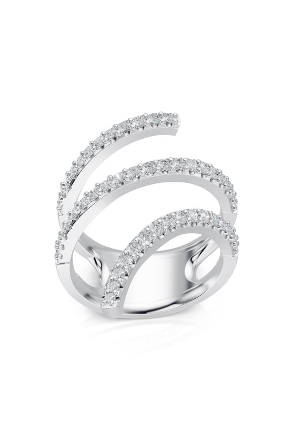 0.77 Carat Lab Grown Diamond Open Look Ring in 14K White Gold (VVS, F Color) – 48 Round Stones, Elegant Modern Design, Sizes 7