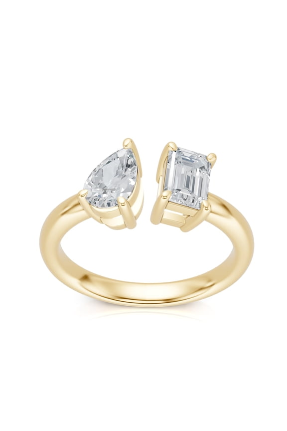 1.02 Carat Lab Grown Pear & Radiant Cut Diamond Two-Stone Ring in 14K Yellow Gold (VVS, F Color) – Elegant Toi et Moi Style for Women, Sizes 5