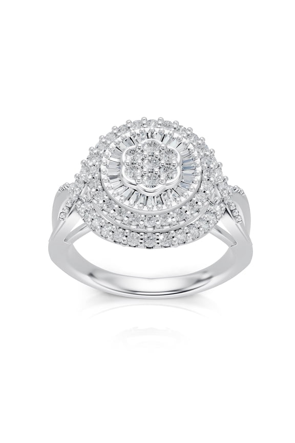 1.05 Carat Lab Grown Diamond Fashion Ring for Women in 14K White Gold – 93 Stones (Baguette & Round, VVS F Color), Elegant Mixed-Cut Design, Sizes 6