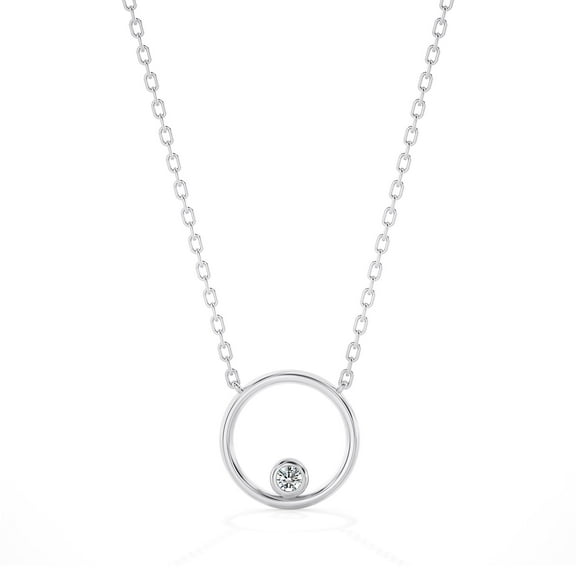 DIAMOND CLUB 1/10 Carat Lab Grown Round Cut Diamond Pendant Necklace 14K White Gold (VS Clarity, F-G Color) Dancing Diamond Circle Pendant Style Necklace