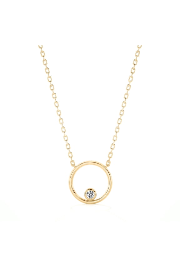 1/10 Carat Lab Grown Round Cut Diamond Pendant Necklace 14K Yellow Gold (VS Clarity, F-G Color) Dancing Diamond Circle Pendant Style Necklace