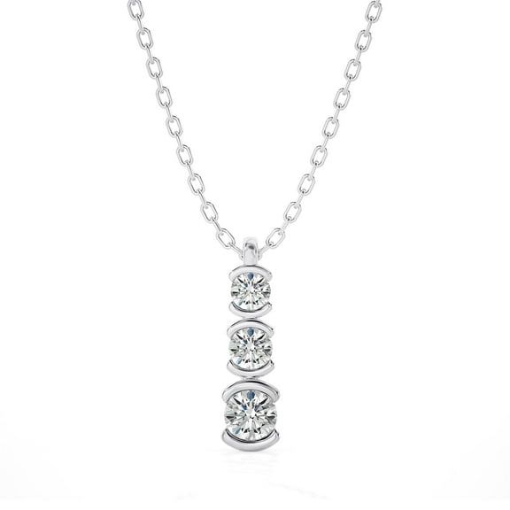 DIAMOND CLUB 1/2 Carat Lab Grown Round Cut Diamond Pendant Necklace 14K White Gold (VS Clarity, F-G Color) Past, Present, Future Pendant Style Necklace