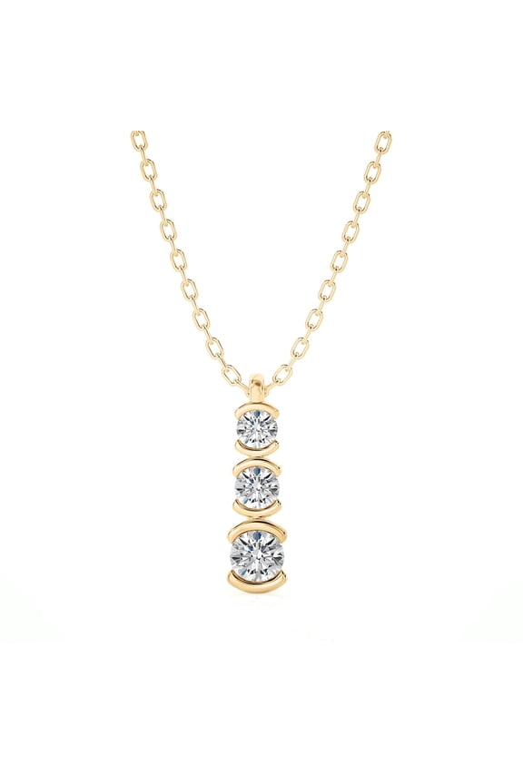 1/2 Carat Lab Grown Round Cut Diamond Pendant Necklace 14K Yellow Gold (VS Clarity, F-G Color) Past, Present, Future Pendant Style Necklace