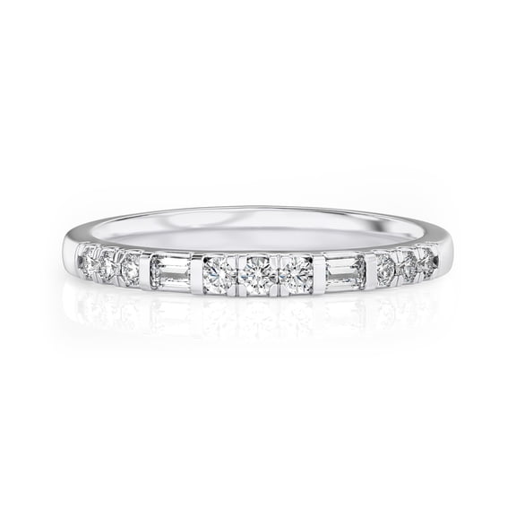 DIAMOND CLUB 1/4 Carat Lab Grown Diamond Round and Baguette Promise Rings 14K White Gold (VS1, F Color), Diamond Band Style Ring