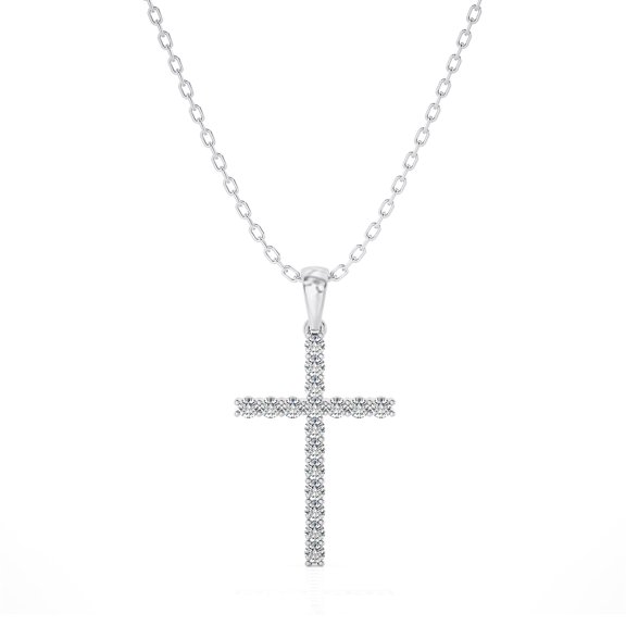 DIAMOND CLUB 1/4 Carat Lab Grown Round Cut Diamond Pendant Necklace 14K White Gold (VS Clarity, F-G Color) Cross Pendant Style Necklace