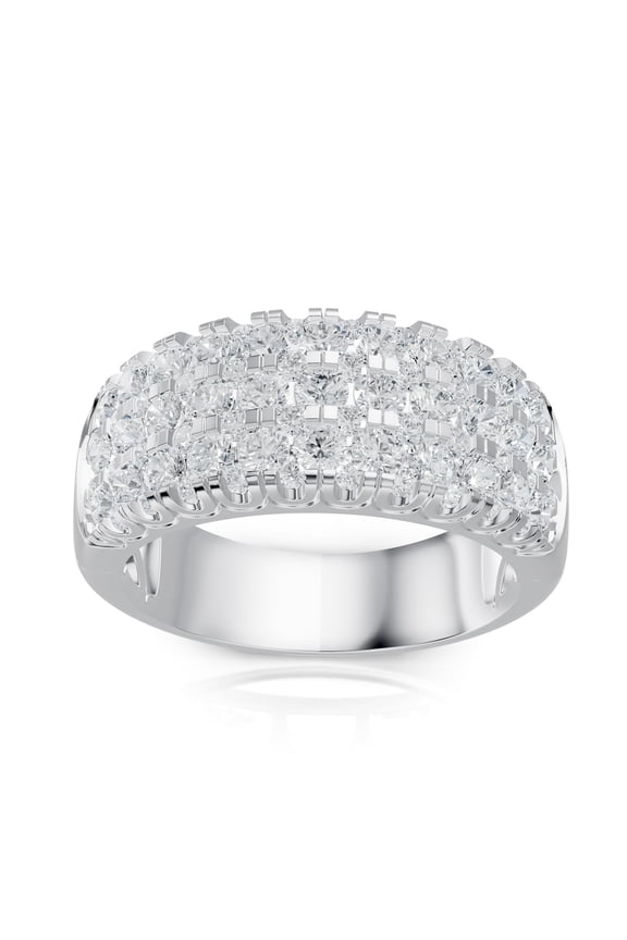 2.01 Carat Lab Grown Round Diamond Anniversary Band Ring in 14K White Gold (VVS, F Color) – 77 Stones, Elegant Eternity Style, Sizes 8