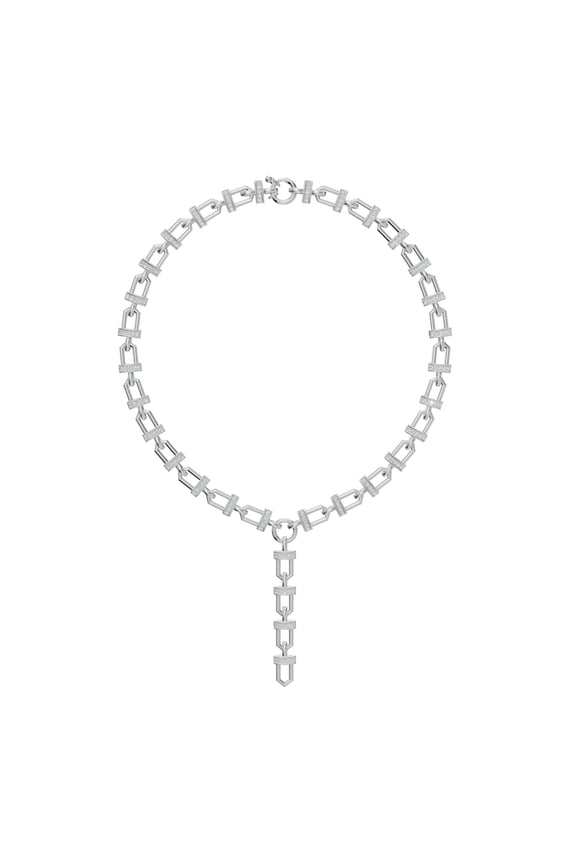 3.52 Carat Round Lab Grown Diamond Chain Necklace in 14K White Gold (VVS Clarity, F Color)