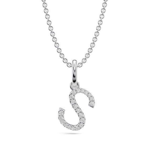 DIAMOND CLUB Lab Grown Diamond Initial Letter Pendant in 14K White Gold (VVS, F Color) 0.10 Carat – 20 Round Stones, Unisex Design, 10mm Size