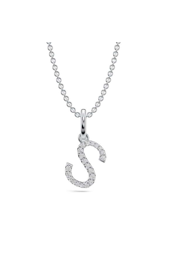 Lab Grown Diamond Initial Letter Pendant in 14K White Gold (VVS, F Color) 0.10 Carat – 20 Round Stones, Unisex Design, 10mm Size