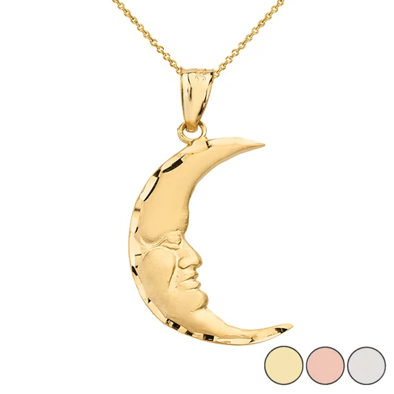 DIAMOND CUT CRESCENT MOON FACE PENDANT NECKLACE IN SOLID GOLD (YELLOW/ROSE/WHITE) 10k-Pendant only