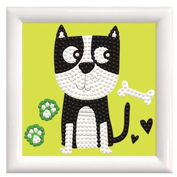 DIAMOND DOTZ Black White Puppy Dog Munch Diamond Art Painting Kit 4" X 4"
