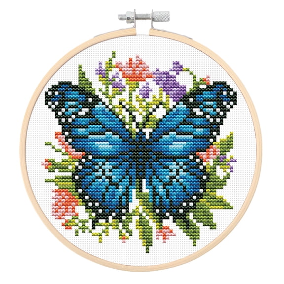 DIAMOND DOTZ® Blue Butterfly Special Edition No-Count Cross Stitch Kit - 5" Round