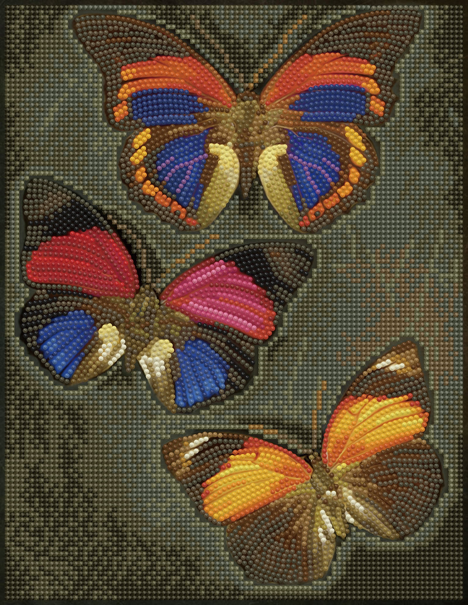 Vibrant Butterfly Trio Diamond Painting Kit with Full Round Coverage