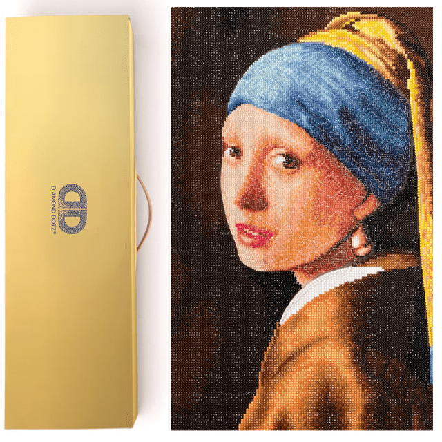 ROSTITCH Girl With A Pearl Earring Cross Stitch Kit - 12x16 Inch, Stamped Canvas, Beginner-Friendly