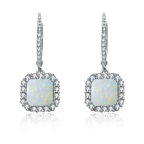 DIAMOND ESSENCE LEVERBACK EARRINGS WITH SQUARE OPAL STONE,3.50Cts.T.W. - SEC6094WO