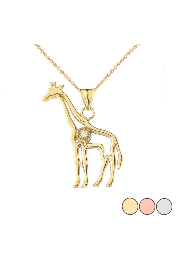 DIAMOND GIRAFFE PENDANT NECKLACE IN GOLD (YELLOW/ROSE/WHITE) :  14K  Pendant with 22" chain
