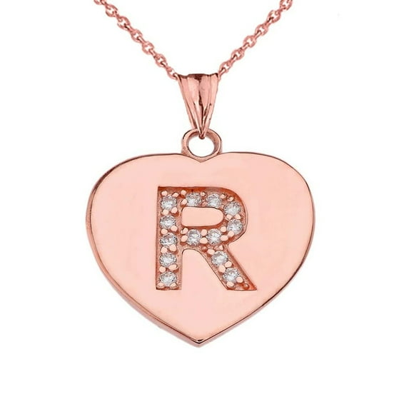 DIAMOND INITIAL A-Z HEART PENDANT NECKLACE IN ROSE GOLD : 10K Pendant with 16" chain