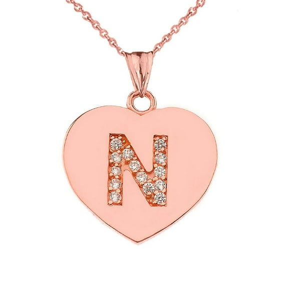DIAMOND INITIAL A-Z HEART PENDANT NECKLACE IN ROSE GOLD : 10K Pendant with 20" chain