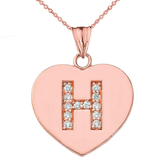 DIAMOND INITIAL A-Z HEART PENDANT NECKLACE IN ROSE GOLD
