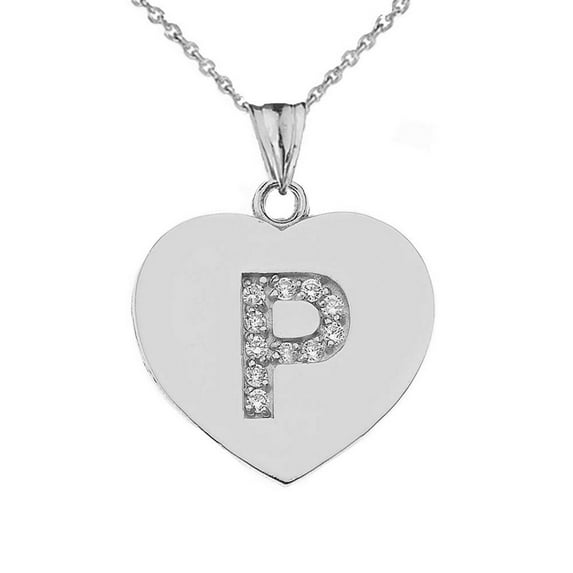 DIAMOND INITIAL A-Z HEART PENDANT NECKLACE IN WHITE GOLD : 10K Pendant with 20" chain