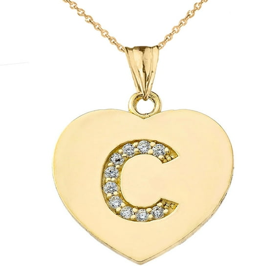 DIAMOND INITIAL A-Z HEART PENDANT NECKLACE IN YELLOW GOLD : 10K Pendant with 18" chain