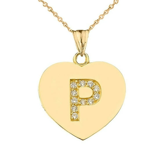 DIAMOND INITIAL A-Z HEART PENDANT NECKLACE IN YELLOW GOLD : 14K Pendant with 16" chain
