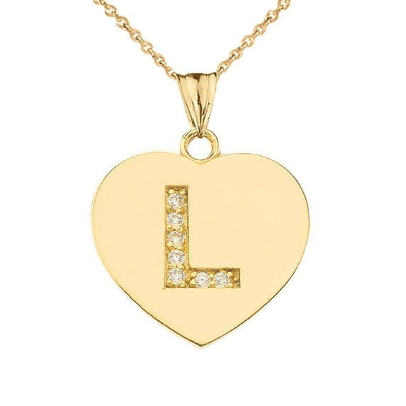 DIAMOND INITIAL A-Z HEART PENDANT NECKLACE IN YELLOW GOLD : 14K Pendant with 18" chain