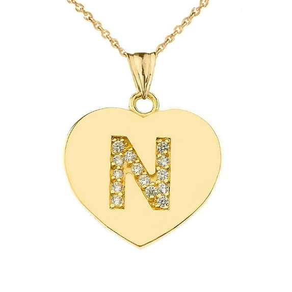 DIAMOND INITIAL A-Z HEART PENDANT NECKLACE IN YELLOW GOLD : 14K Pendant with 18" chain